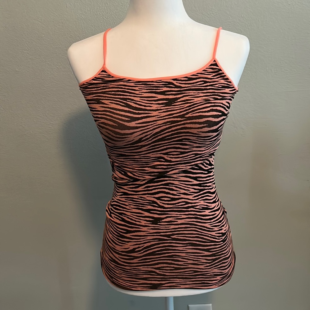 Orange Animal Zebra Print Thin Strap Seamless Tank Top by Nikibiki One Size